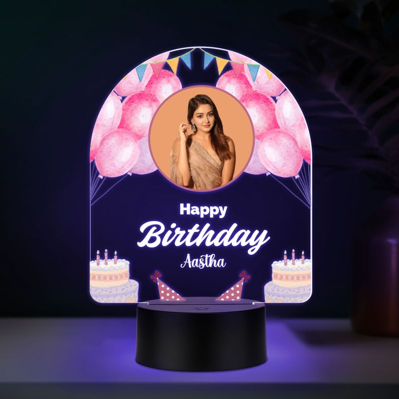 Personalized Acrylic Printed Happy Birthday LED Table Lamp with 7 Color Changing Light Birthday Gift for Girlfriend, Boyfriend, Husband, Wife, Brother, Sister & Friends